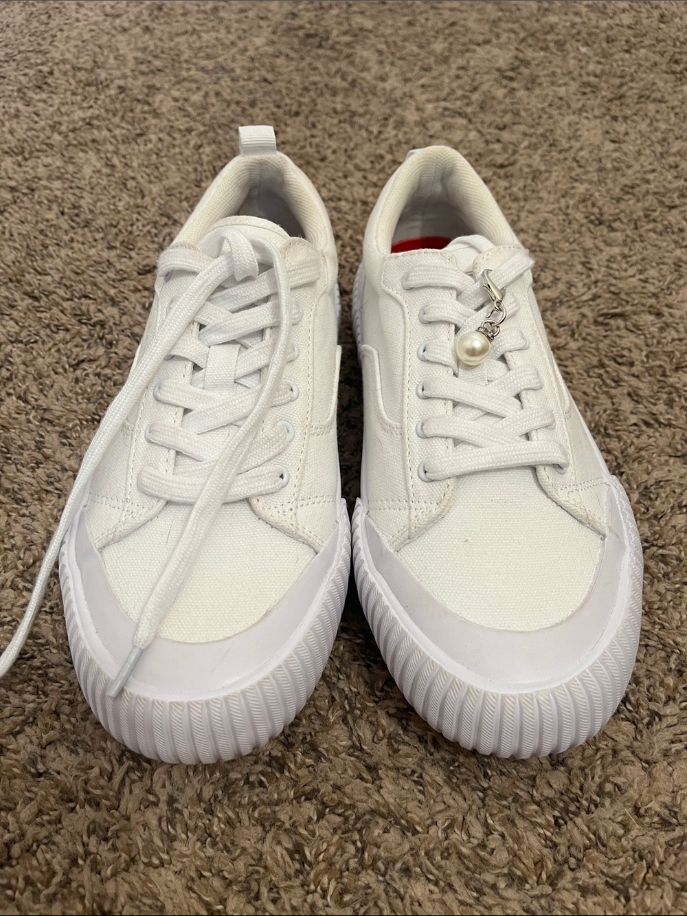 Levi's White Canvas Sneakers with Red Interior Accent